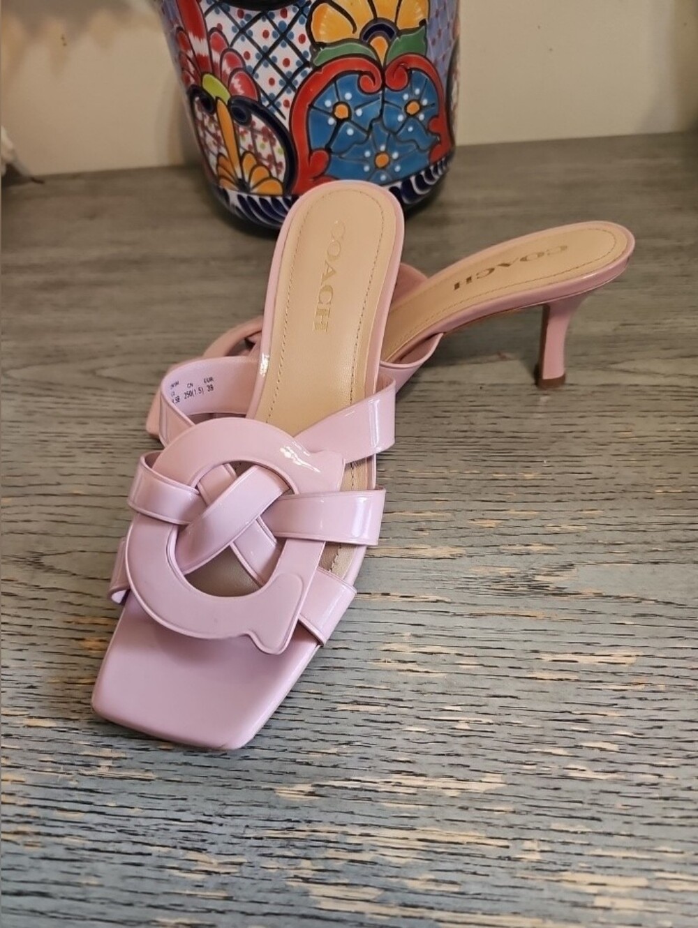 Women Coach Tillie Rose Pink Patent Leather Sandal Fashion Heels Slides Size 8.5 - Picture 8 of 10
